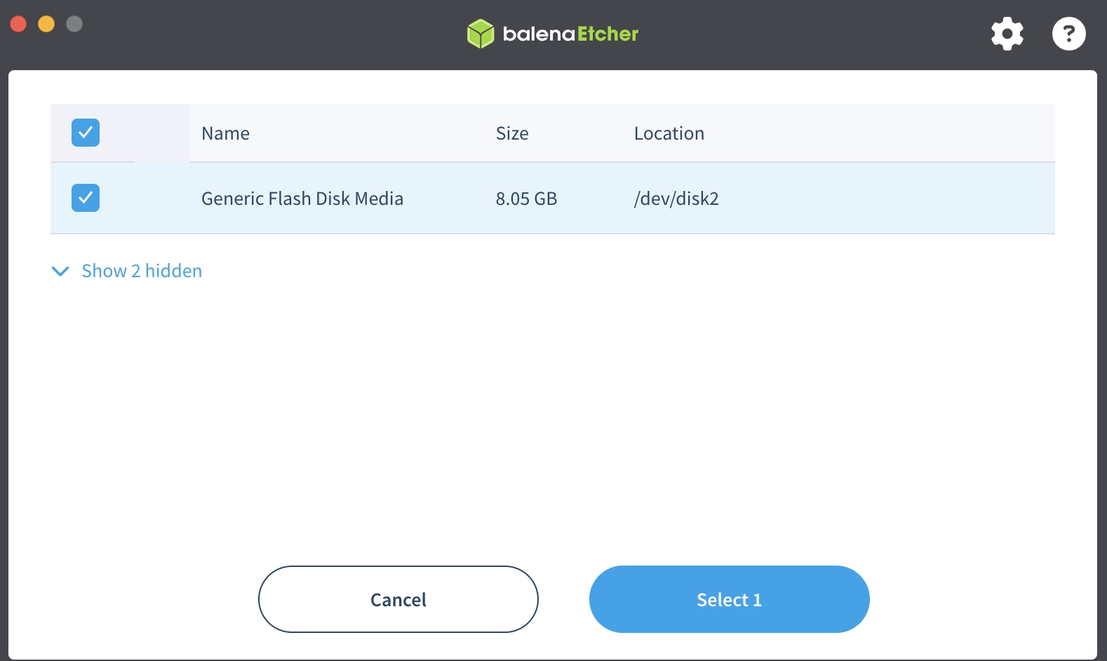 BalenaEtcher Scelte