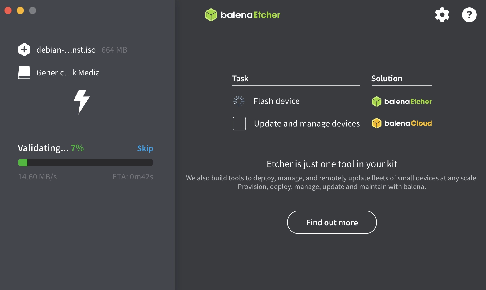 BalenaEtcher Scelte