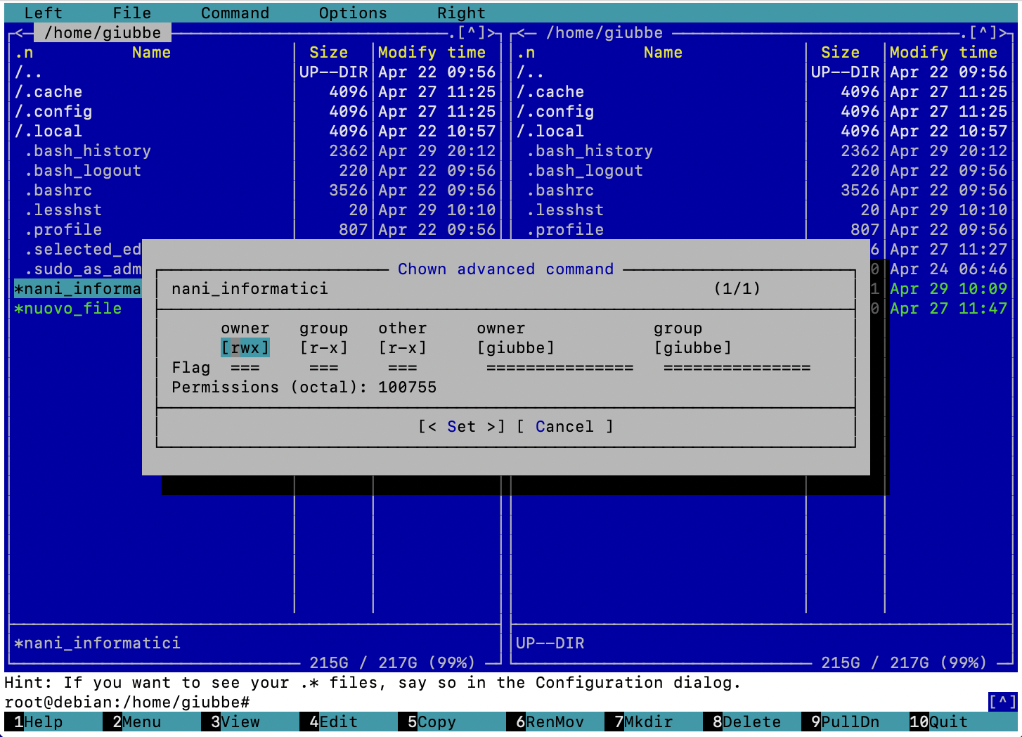 mc chmod