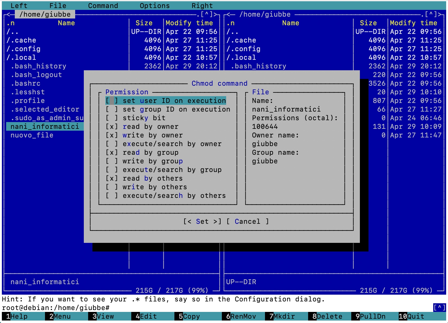 mc chmod